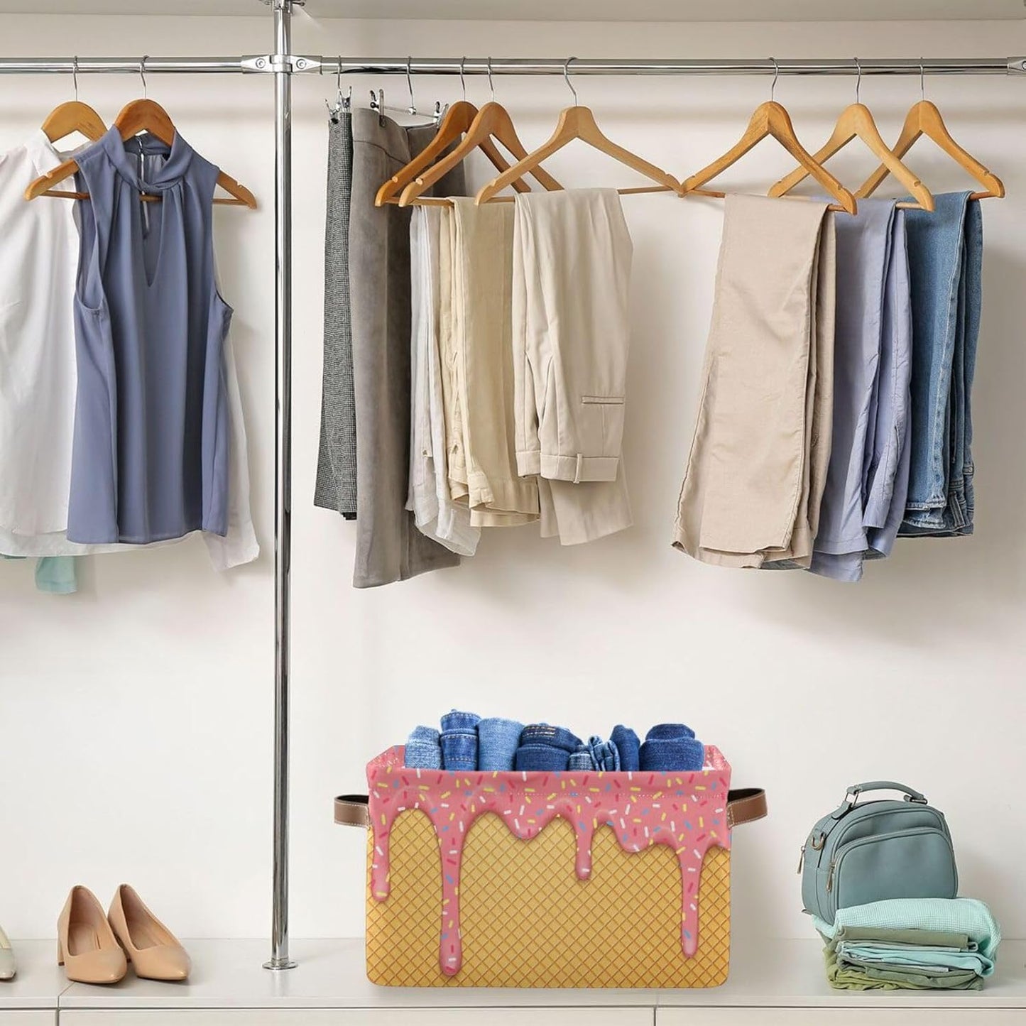 Ice Cream Rectangular Storage Basket Organizer Bin Shelf Baskets For Clothes Gifts For Home Office Dorm