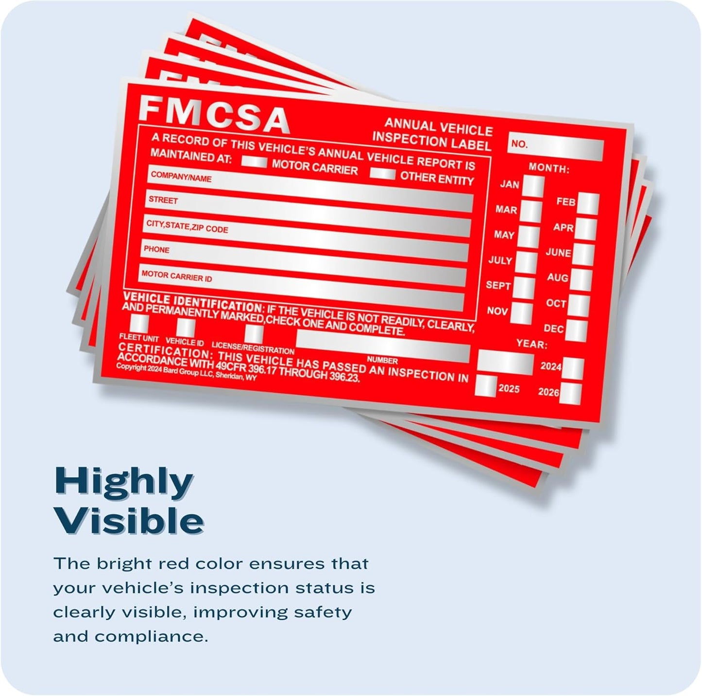 60-Pack DOT Compliant Aluminum Annual Vehicle Inspection Label – Red FMCSA Label with Punch Boxes
