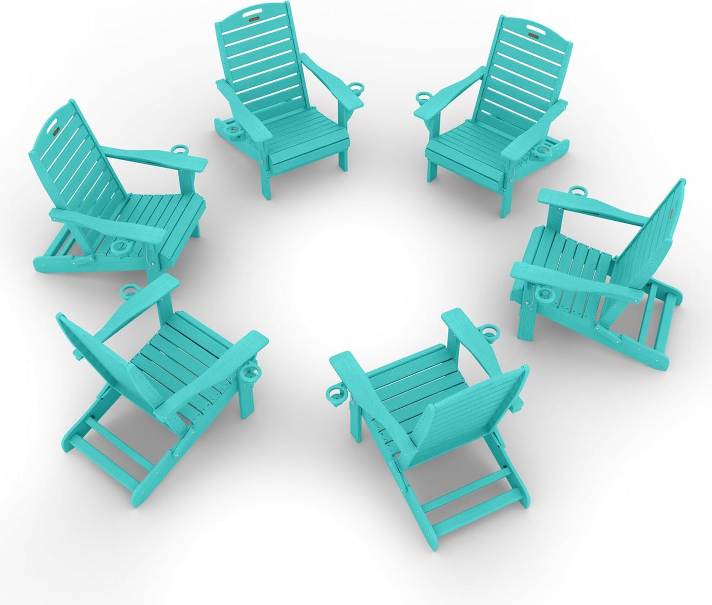 Adirondack Chairs Set of 6, Outdoor Fire Pit Chairs, HDPE All-Weather Adirondack Chairs with Cup Holder, Lawn Chair for Deck, Patio, Garden (Lake Blue)