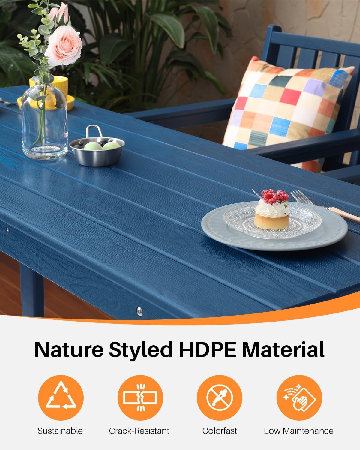 5-Piece HDPE Patio Bar Set, Rectangular Bar Height Table and 4 Adirondack Bar Chairs, All-Season Outdoor Bar Stools Set, Outdoor Bar Table and Chairs Set for Outside, Balcony, Deck, Navy