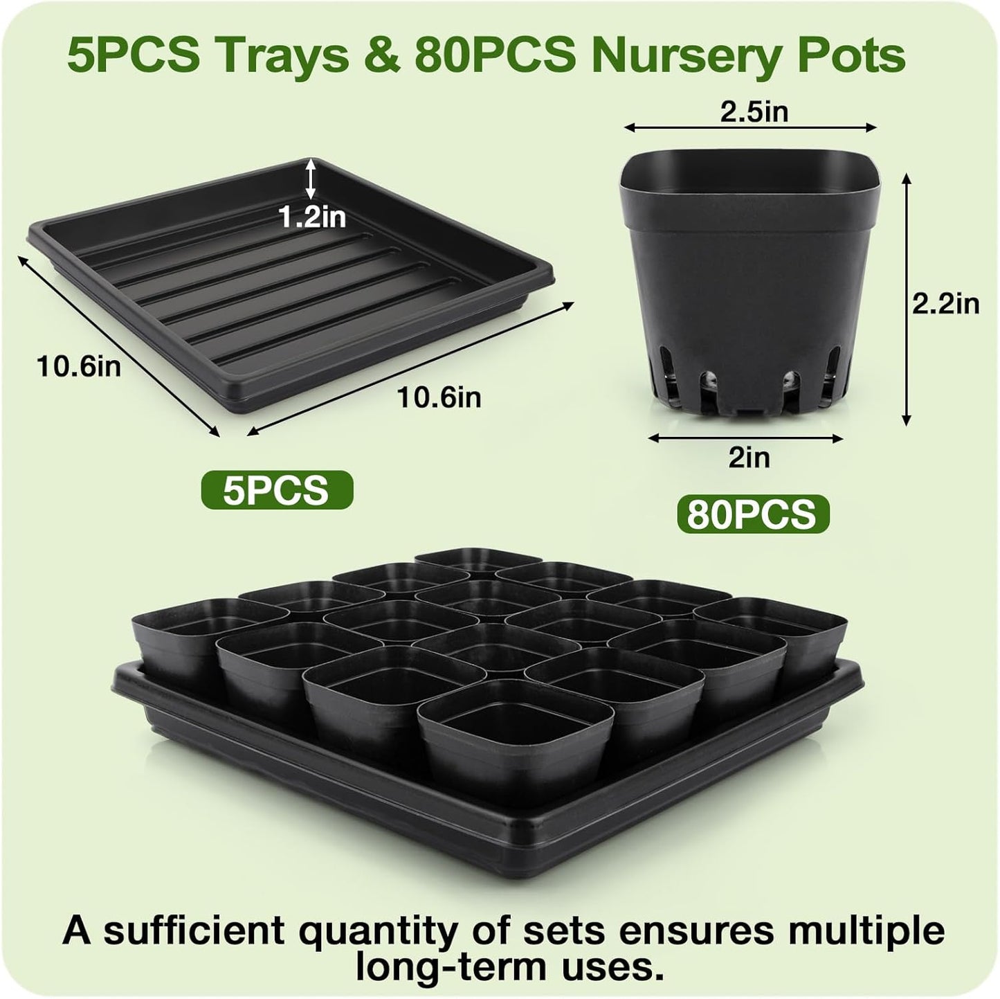 80Pcs 2.5inch Square Nursery Pots with 5Pcs Seed Starting Trays, Seed Starter Tray Kit, Seeds Starting Germination, Seeding Pots with Drain Holes, Small Plant Nursery Propagation