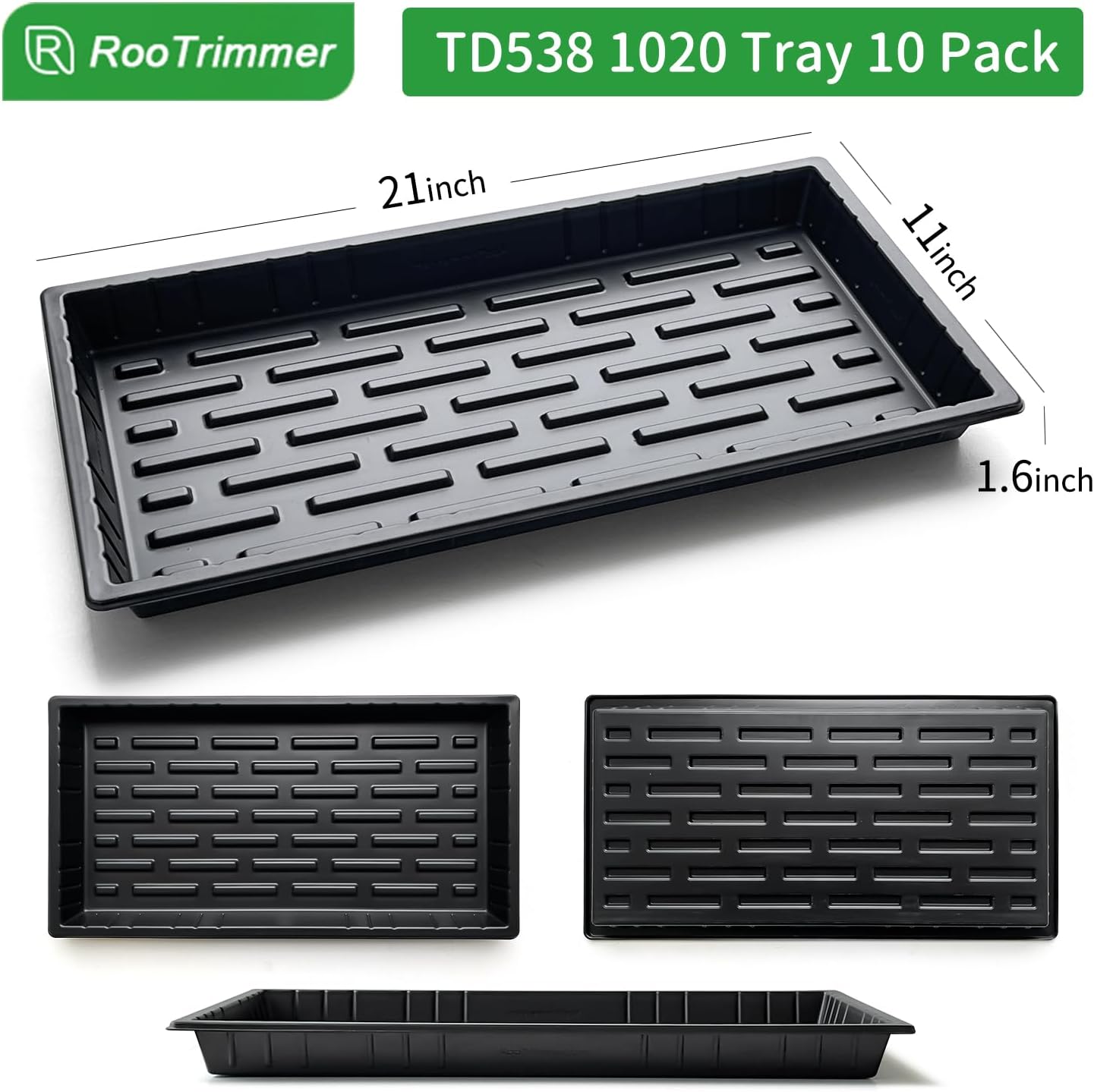 Growing Trays, 1020 Plant Nursery Trays Heavy Duty Seed Starter Flat Seedling Tray for 72/128 Cell Plug Tray Transplant Growing Microgreens (21"×11", 10 Pack, 1.6" Deep, Without Holes)
