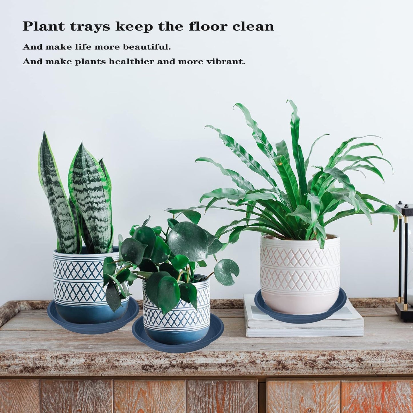 4 Pack of 16 inch Plant Saucer, Large Plant Tray, Heavy Sturdy Plant Drainage Tray for Indoors, Bird Bath Bowls, Sturdy Plastic Pot Tray for Planter (Blue)