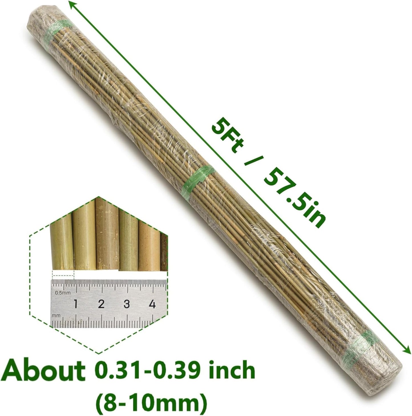 60Pcs Bamboo Stakes for Plant 5 Feet(57.5 inch), Garden Bamboo Plant Stakes for Plants Support, Climbing Plants, Tomatoes, Sunflowers, Beans, Potted Plants, Trees