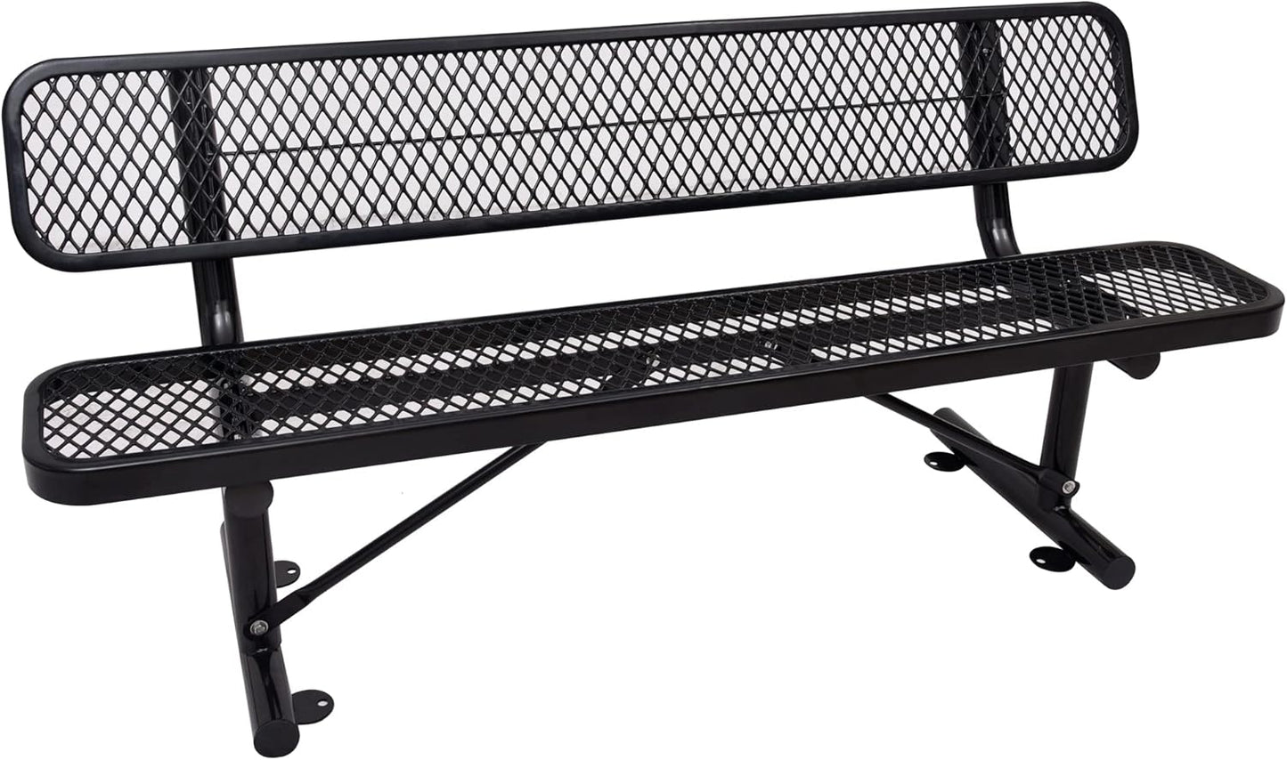6 Feet Heavy Duty Metal Park Bench for Outside, Outdoor Bench with Backrest & Portable Frame, Commercial Benches for Shopping Malls, Stores, Parks, Patios, Decks, Black