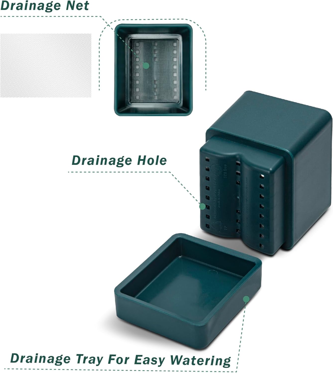 4 Inch Herb Planter Pot, Plastic Planter with Drainage Holes and Saucer, Modern Decorative Gardening Pot for Indoor Plants, Flowers, Herbs, Succulents, Green, Set of 4, 76-Y-C-4