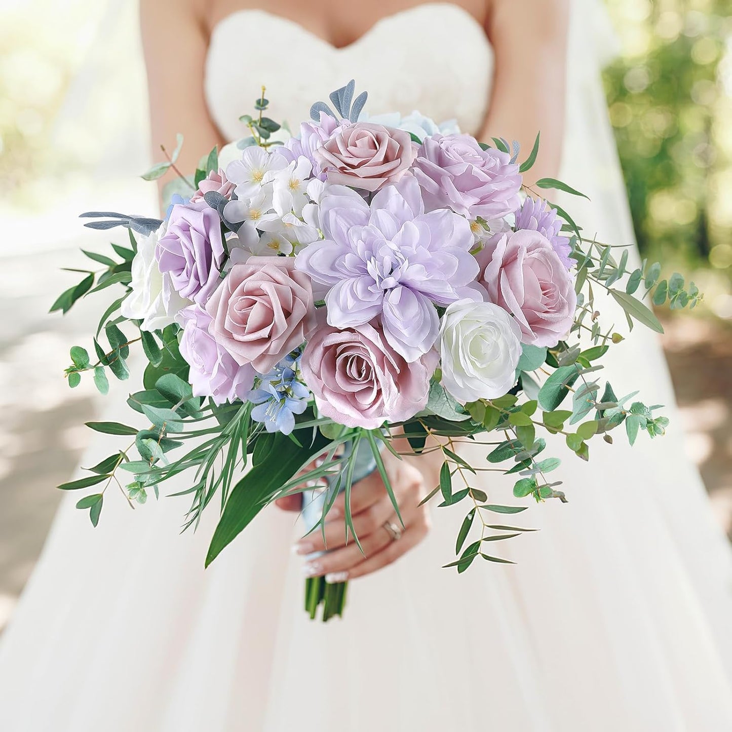 AGIRL Rose Artificial Flowers Combo Fake Flowers Purple White Silk Flowers Fake Floral Arrangements Cake Flowers for DIY Wedding Bouquets Centerpieces Table Decor Baby Shower Home Decor