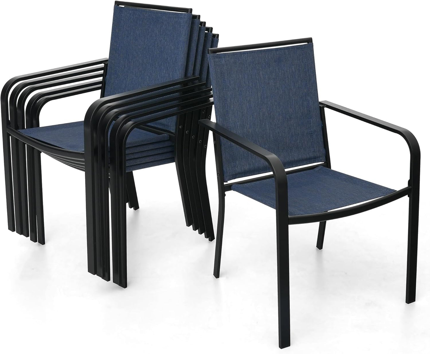 7-Piece Outdoor Dining Set, 48'' Round Table with 6 Stackable Chairs All Weather Furniture Set - Navy