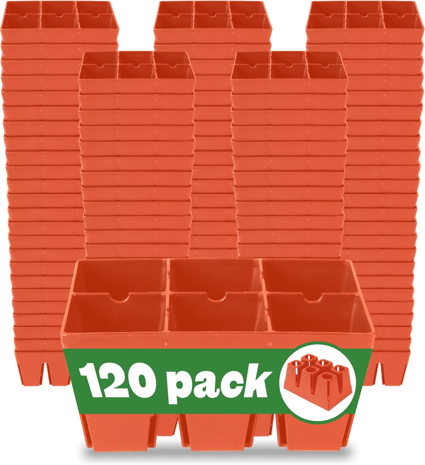 Epic Gardening Reusable Seed Starter Tray - 6 Cell/120 Seedling Starter Trays - Easy Watering, Indoor Greenhouse, Plant Starter, Gardener-Friendly for Seedlings | UV-Treated & BPA-Free - Terracotta