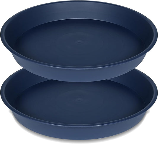 2 Pack of 14 inch Plant Saucers Bird Bath Bow Round, Plastic Plant Saucer Tray for Pots, White Planters for Indoor Plants, Plant Trays for Planter 12-15" (14", Blue)
