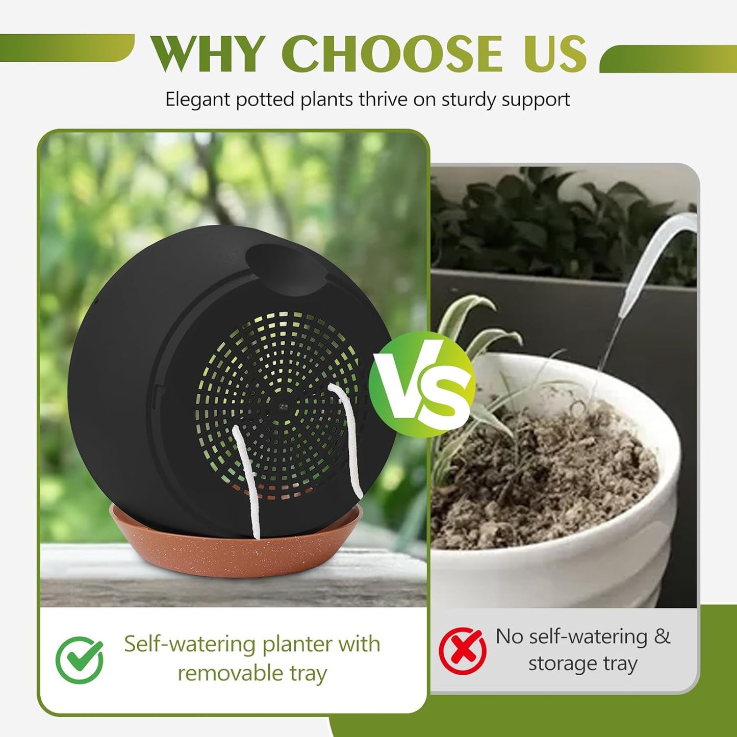 GARDIFE Hanging Planters for Indoor Outdoor Plants, 2 Pack Self Watering Hanging Pot with Drainage Holes & Removable Tray (Black, 12 inch)