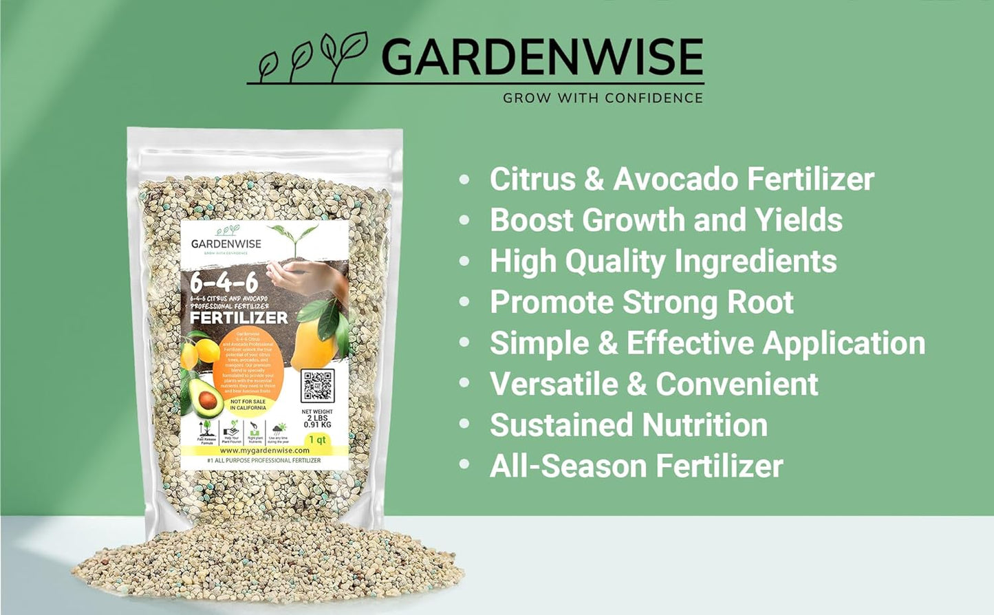 6-4-6 Avocado and Citrus Tree Professional Fertilizer Plant Food for Outdoor/Indoor Gardening; Quick-Release Nitrogen Fertilizer; Orange, Lime, Avocado and Lemon Tree Fertilizer (1 Quart)