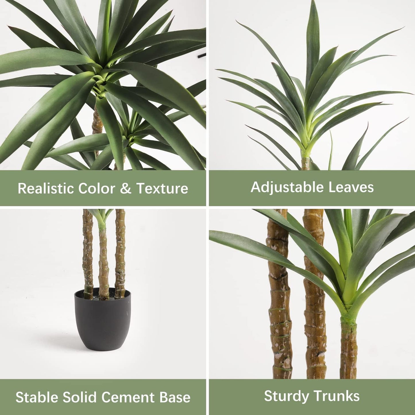 Artificial Tree 4.7Ft Faux Agave Plant with 3 Heads in Plastic Pot Fake Tree for Home Decor Indoor or Outdoor Office Decoration Housewarming Gift(4.7 Feet-1 Pack)