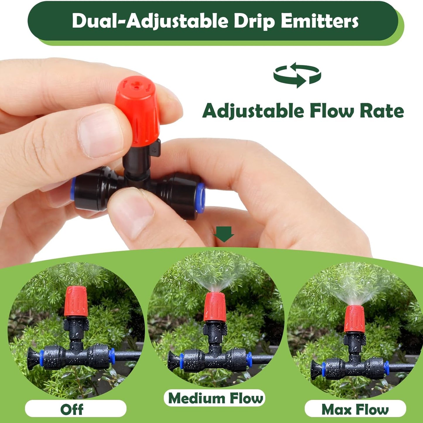 20PCS Adjustable Drip Irrigation Emitters(Mist)Kit-Quick Connect for 1/4" Tubing, Water-Saving, Dual Adjustment System-Easy to Install Drippers for Precise Garden Watering of Vegetables,Shrubs&Flowers