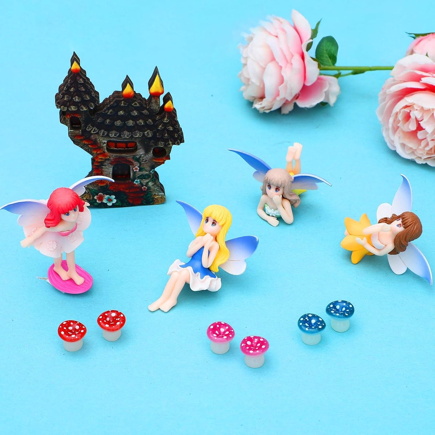ONEST 6 Pieces Miniature Fairy Garden Accessories Small Fairy Figurines Hand Painted Fairies Figures for Car Decor Garden Flower Pot Birthday Cake Topper