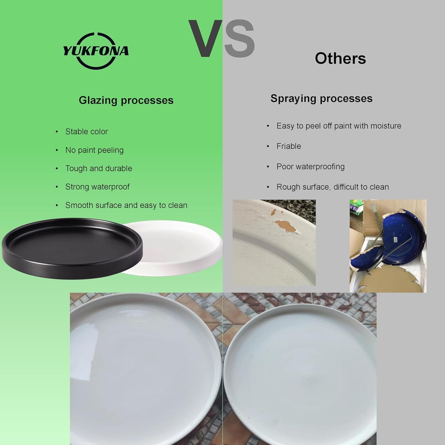 2 Pack Ceramic Plant Saucer Pot Tray 8 Inch, Planter Saucers 4 5 6 7 8 9 10 11 12 13 Inch for Indoors Outdoor, Durable Sturdy Flower Drainage drip Water Tray for Glazed Pots Base (8.5 Inch-Black)