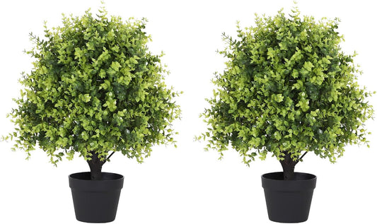 THE BLOOM TIMES 2ft Faux Boxwood Plants Outdoor Set of 2, Topiary Balls Artificial Outside Trees, 24" UV Resistant Fake Greenery Bushes & Shrubs for Front Porch Planter
