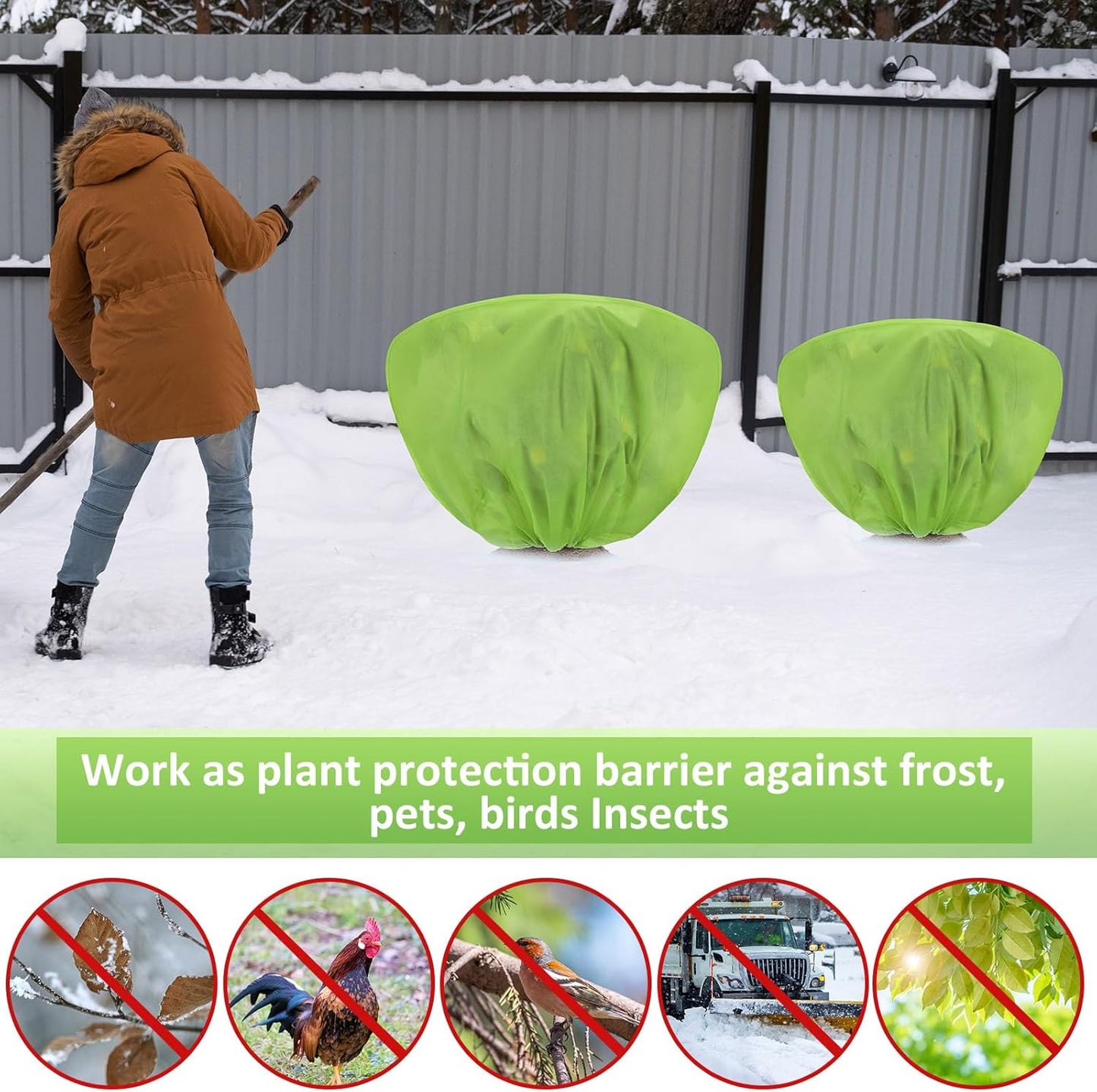 6 Pcs Winter Plant Covers Freeze Protection 39.4x23.6 Inch Horizontal Shrub Tree Rose Plant Protection Bags Frost Blanket with Drawstring for Fall Winter Outdoor Garden Planting (Green)