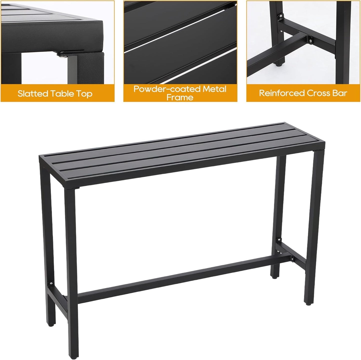 3-Piece Outdoor Patio Bar Set, Bar Height Patio Dining Set, Weather-Resistant Bistro Counter Pub Set with Cushions & Slatted Tabletop for Backyard, Garden, Yard