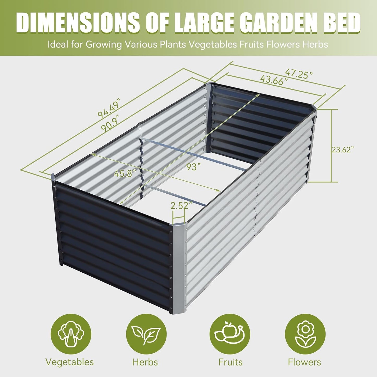 Domi Galvanized Raised Garden Bed, Outdoor Planter Garden Boxes Large Metal Planter Box for Gardening Vegetables Fruits Flowers, Silvery (8x4x2ft)