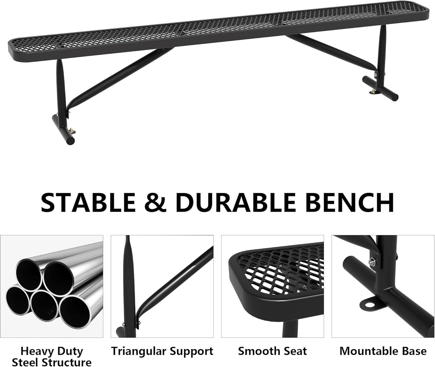 96" L Outdoor Metal Benches, Heavy Duty Garden Park Bench for Outside, Porch Chair Sports Backless Commercial Benches Mesh Bench for Shopping Mall, Store, Lawn, Park, Patio, Deck, Garden