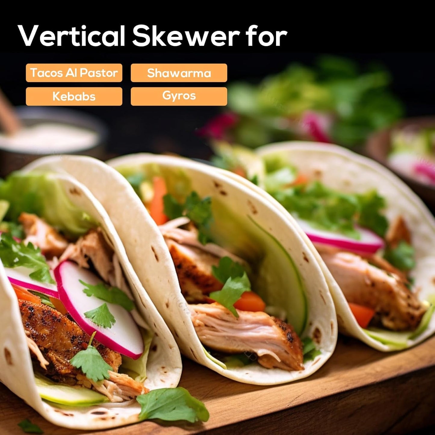 Fengzhe Al Pastor Skewer for Grill: Extra Large 13" Stainless Steel Vertical Skewer, Brazilian Spit Stand with 4 Spikes, 2 Brushes, for Tacos Al Pastor, Shawarma, Kebabs, with Fat Separator Tray