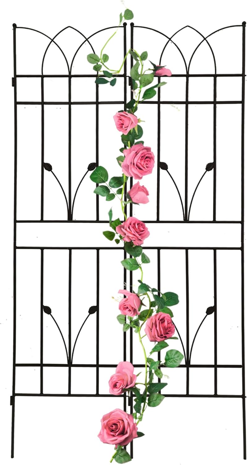 2 Pack Metal Garden Trellis 71" Black Fence Rustproof Garden Trellis for Climbing Plants Support Roses Flower Outdoor Lawn, Black