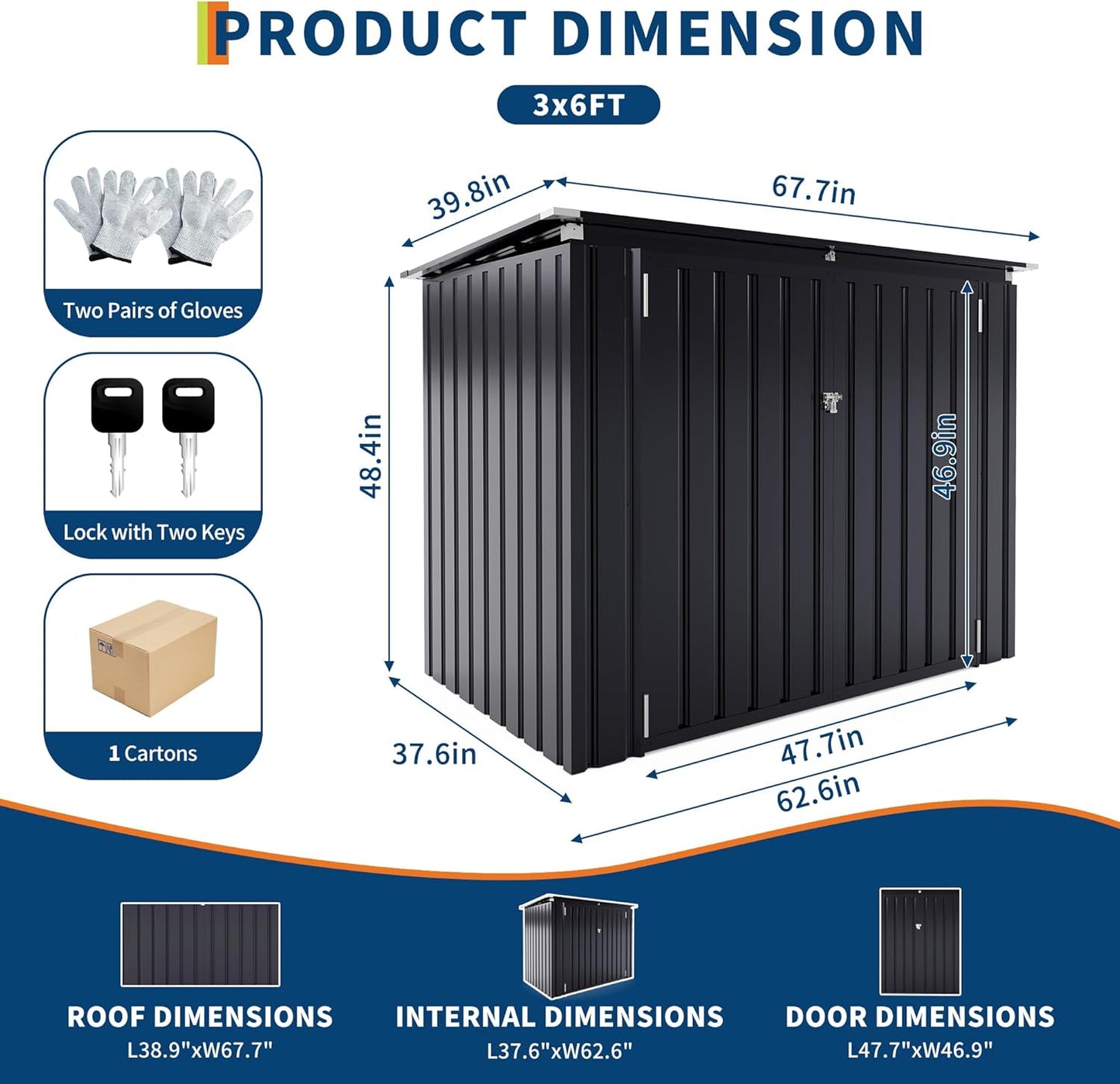 2 Trash Cans Metal Outdoor Storage, 3x6 FT Garbage Bin Storage Shed with Chain Lid, Garbage Can Metal Sheds for Garden, Backyard, Lawn and Patio