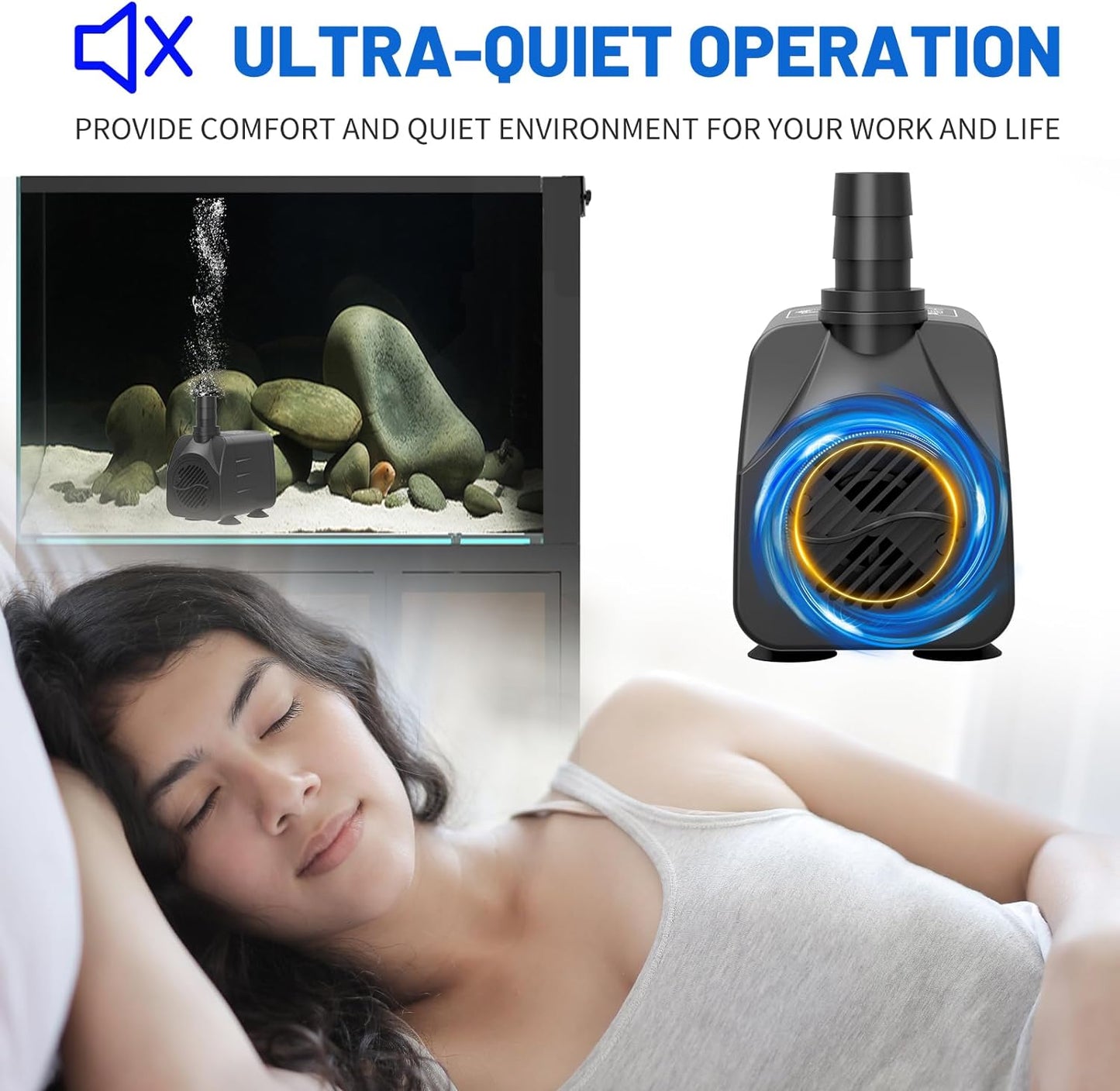 Submersible Pump 400GPH with AUTO-Shut-Off 6.5ft High Lift for Fountains, Hydroponics, Ponds, Aquariums & More