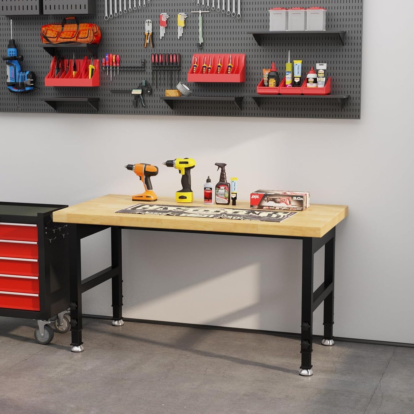 48" Work Bench, Adjustable Height Workbench, Heavy-Duty Thicker Work Table, 2000 LBS Load Capacity Workstation for Garage, Workshop, Office, Home