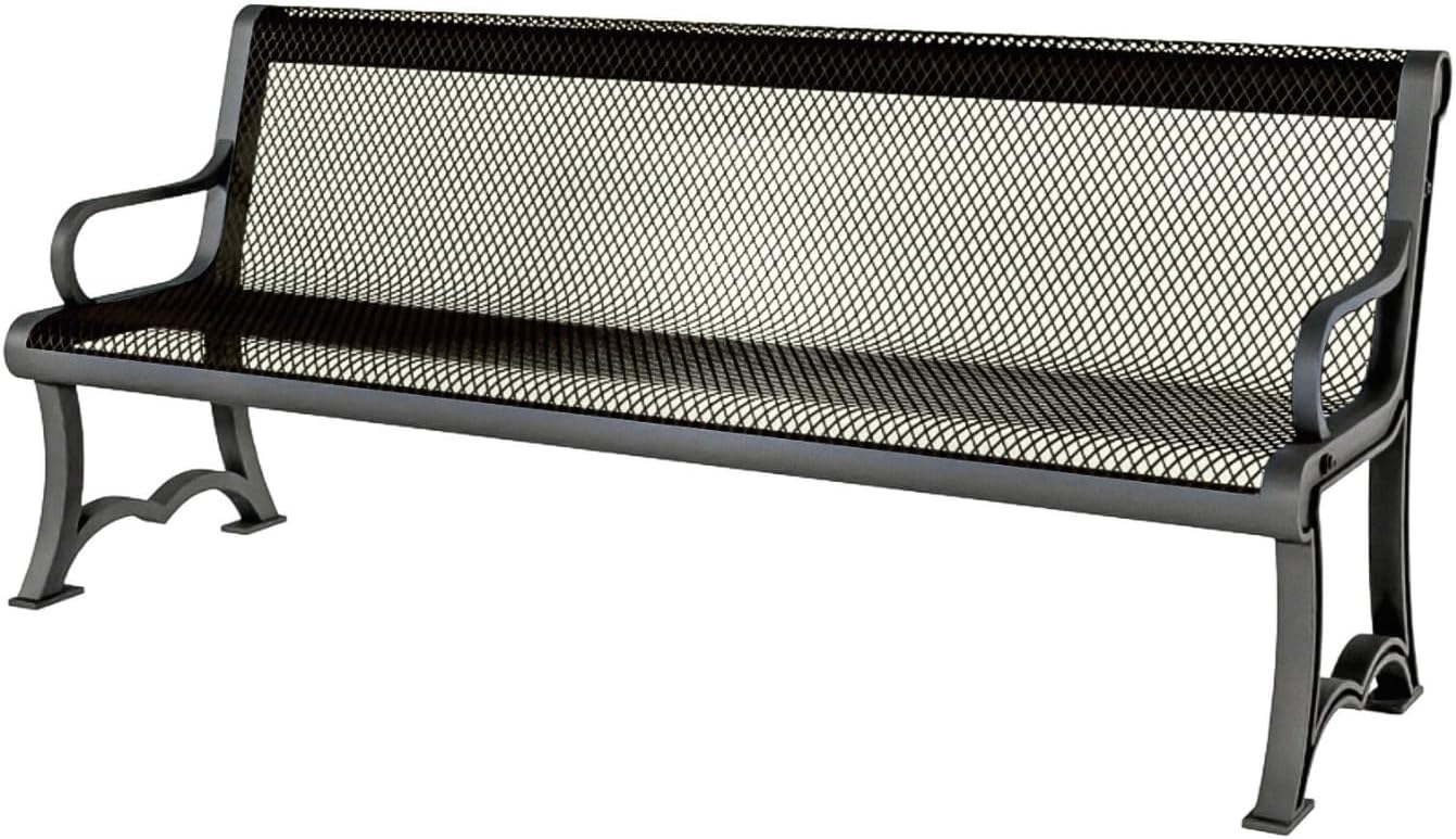Heavy-Duty Outdoor Bench Thermoplastic Coated, Expanded Metal, Commercial-Grade Garden Bench, Made in America (Portable with Back, 4 Ft, Textured Gold Vein)
