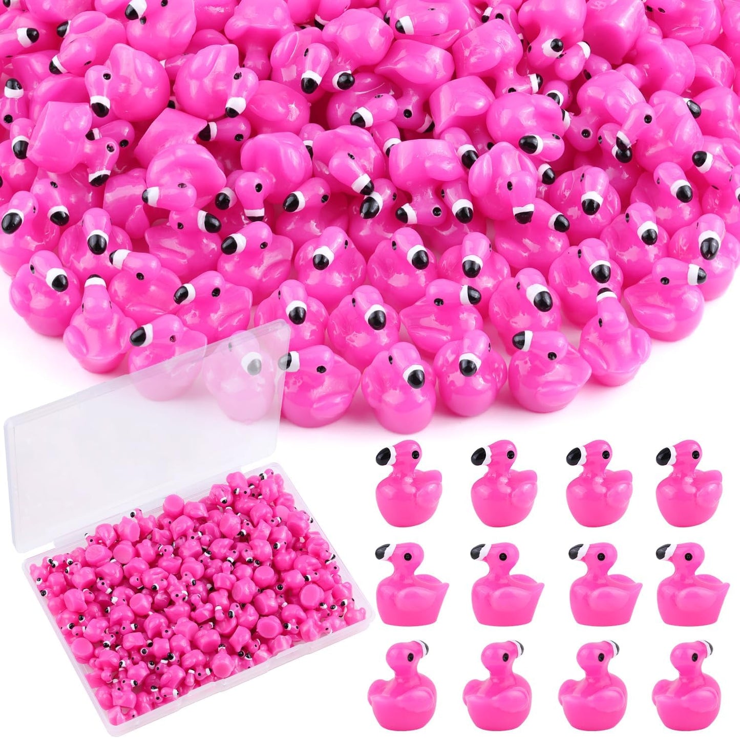 110PCS Mini Resin Animals Cute Rose Pink Tiny Flamingo Ducks, Miniature Figures to Hide, Small Animal Toys Accessories Bulk for Topper Garden Dollhouse Landscape Aquarium Ornaments DIY Crafts & Decor
