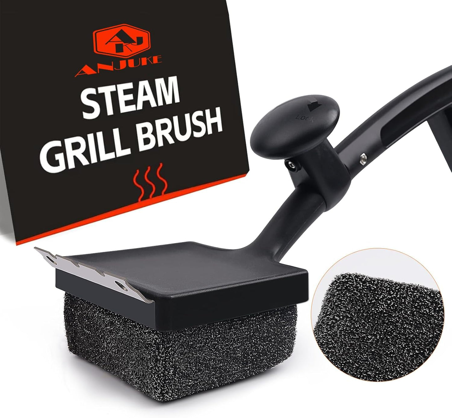 Grill Brush Bristle Free, 4 in 1 Grill Brush for Outdoor Grill with Replaceable Cleaning Head, Extra Long Safe Steam Grill Cleaner Brush with Scraper for Cast Iron, Stainless-Steel Grates