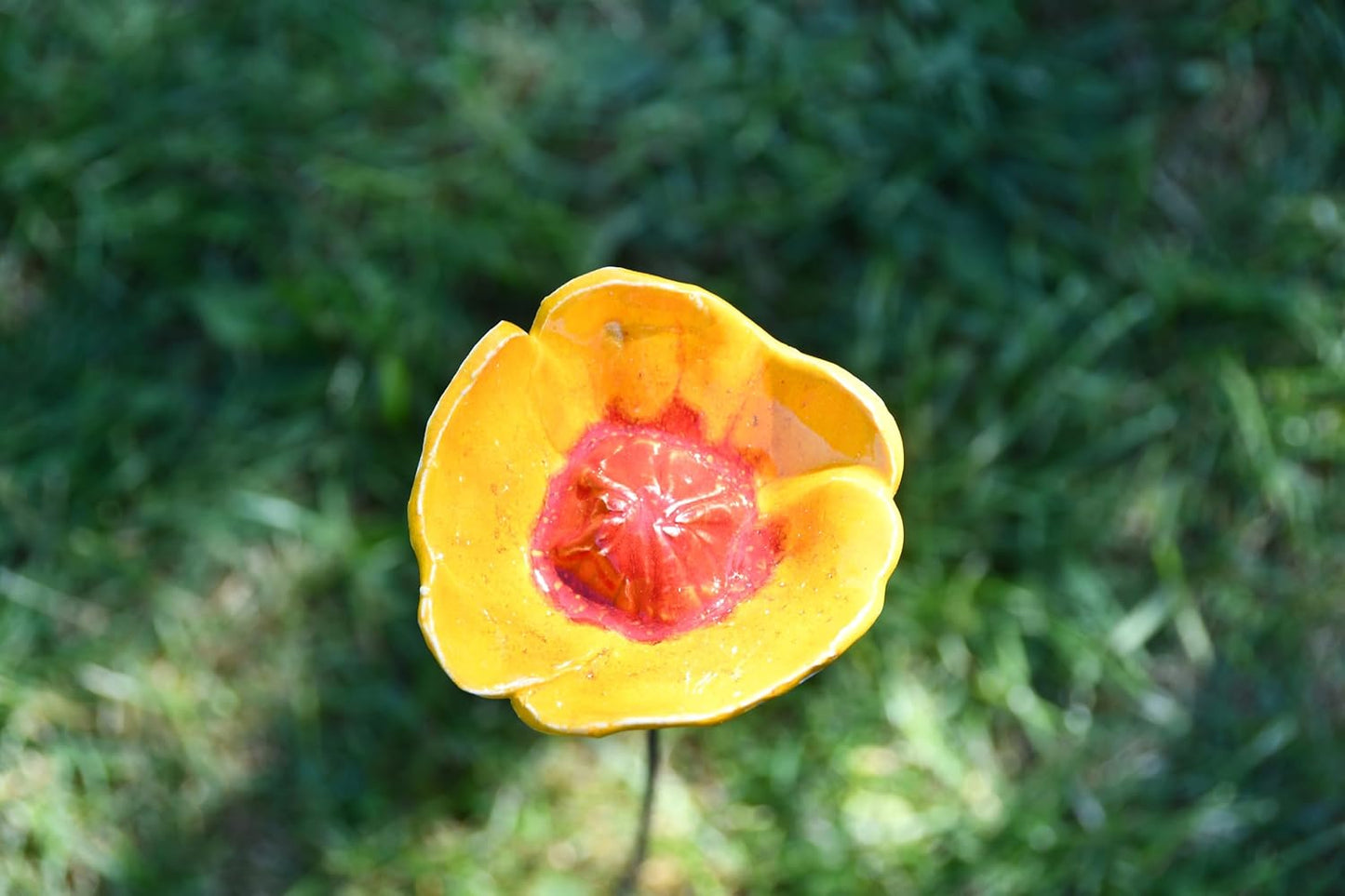 Ceramic Garden Decor - Flower Lawn Stake - Outdoor Statue - Perfect, Unique Gifts for Gardeners Woman, Men, Yard Gifts - Handmade, Frostproof