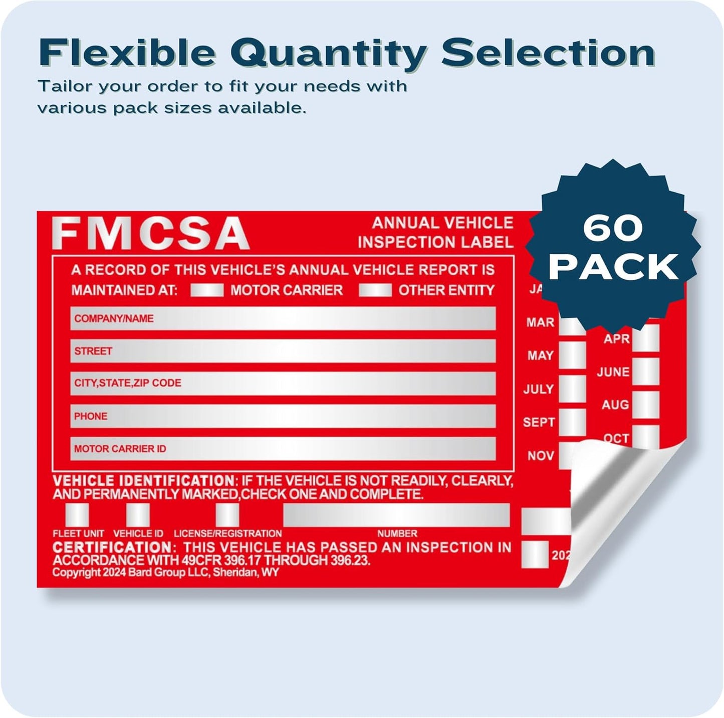 60-Pack DOT Compliant Aluminum Annual Vehicle Inspection Label – Red FMCSA Label with Punch Boxes