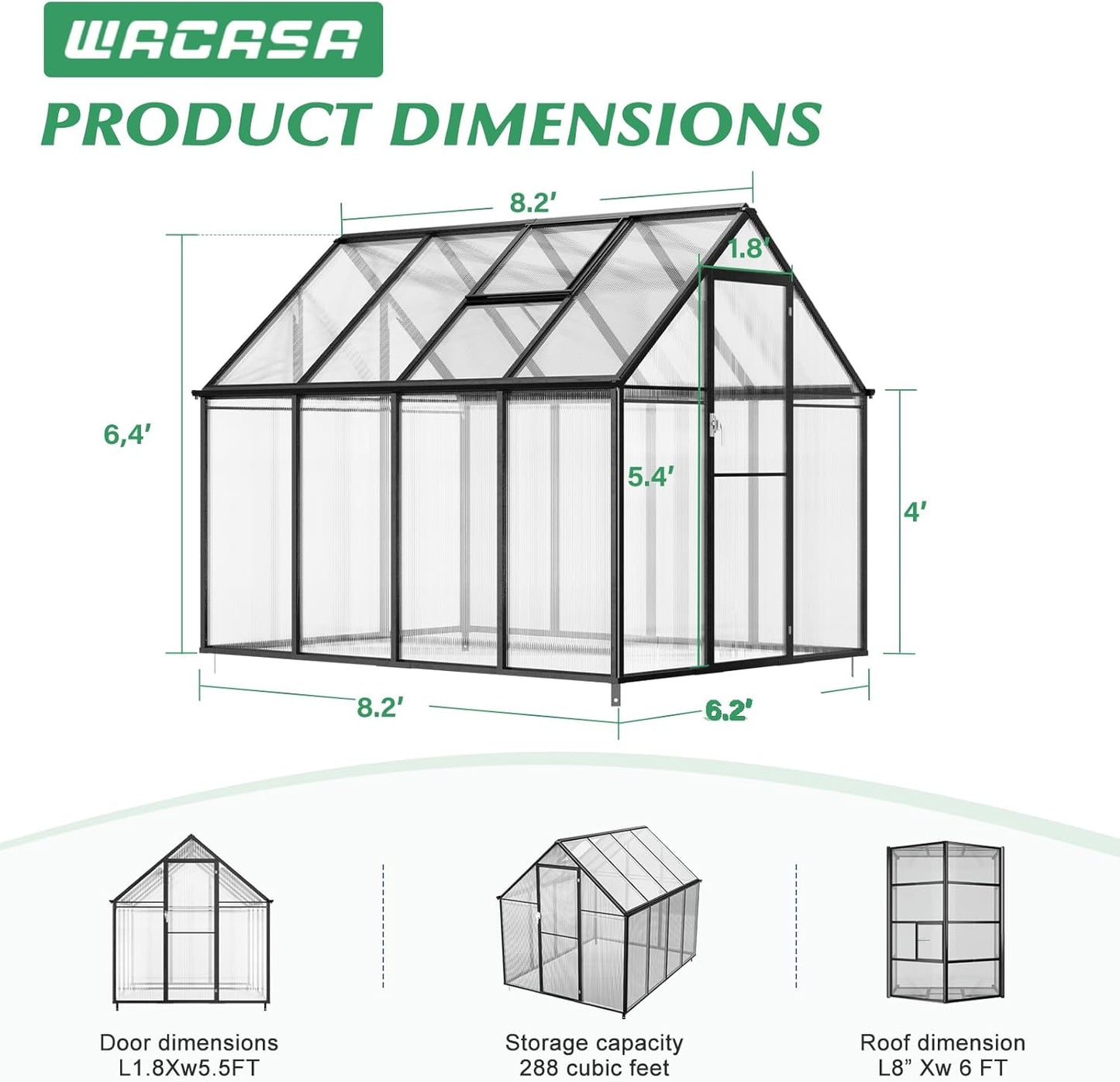 6'x8' Snap-Together Greenhouse - Easy 3-Way Connectors, Heavy-Duty Aluminum Frame, Wind/Snow Resistant for Gardening/Urban Farming, Includes Sliding Door and Ventilation Windows