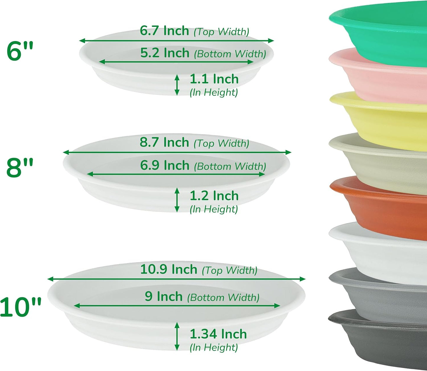 12Pcs Colourful Plant Saucer, 6 8 10 Inch Durable Plastic Plant Tray, Round Plant Pot Saucers, Drip Tray for Indoor and Outdoor Garden, White