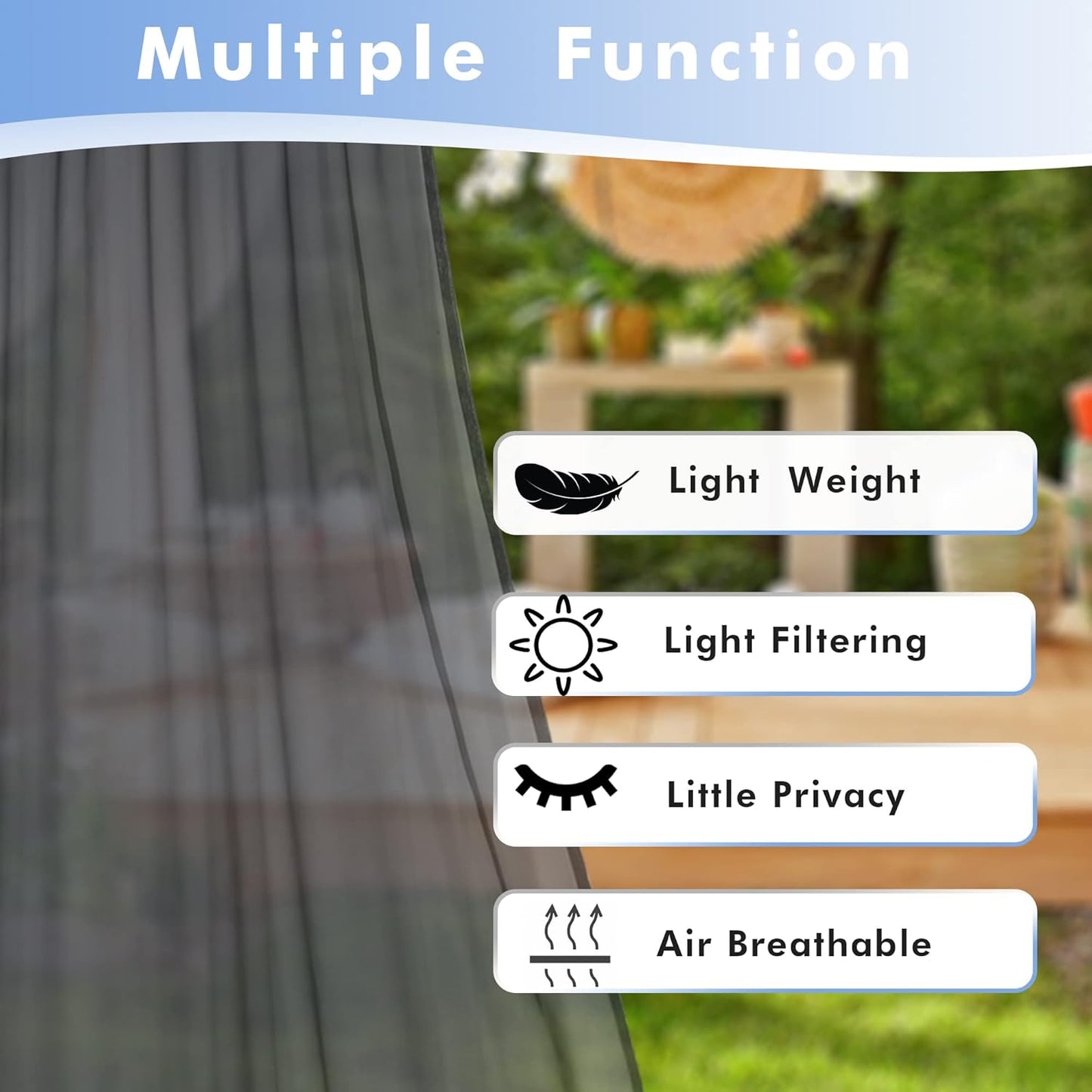 HolidayIdeas Outdoor Sheer Curtains for Patio Waterproof, 4 Panels - 54 x 84 Inch - Grey Light Filtering Voile Outside Curtains Grommet Drapes for Front Porch, Gazebo, Pergola, Backyard