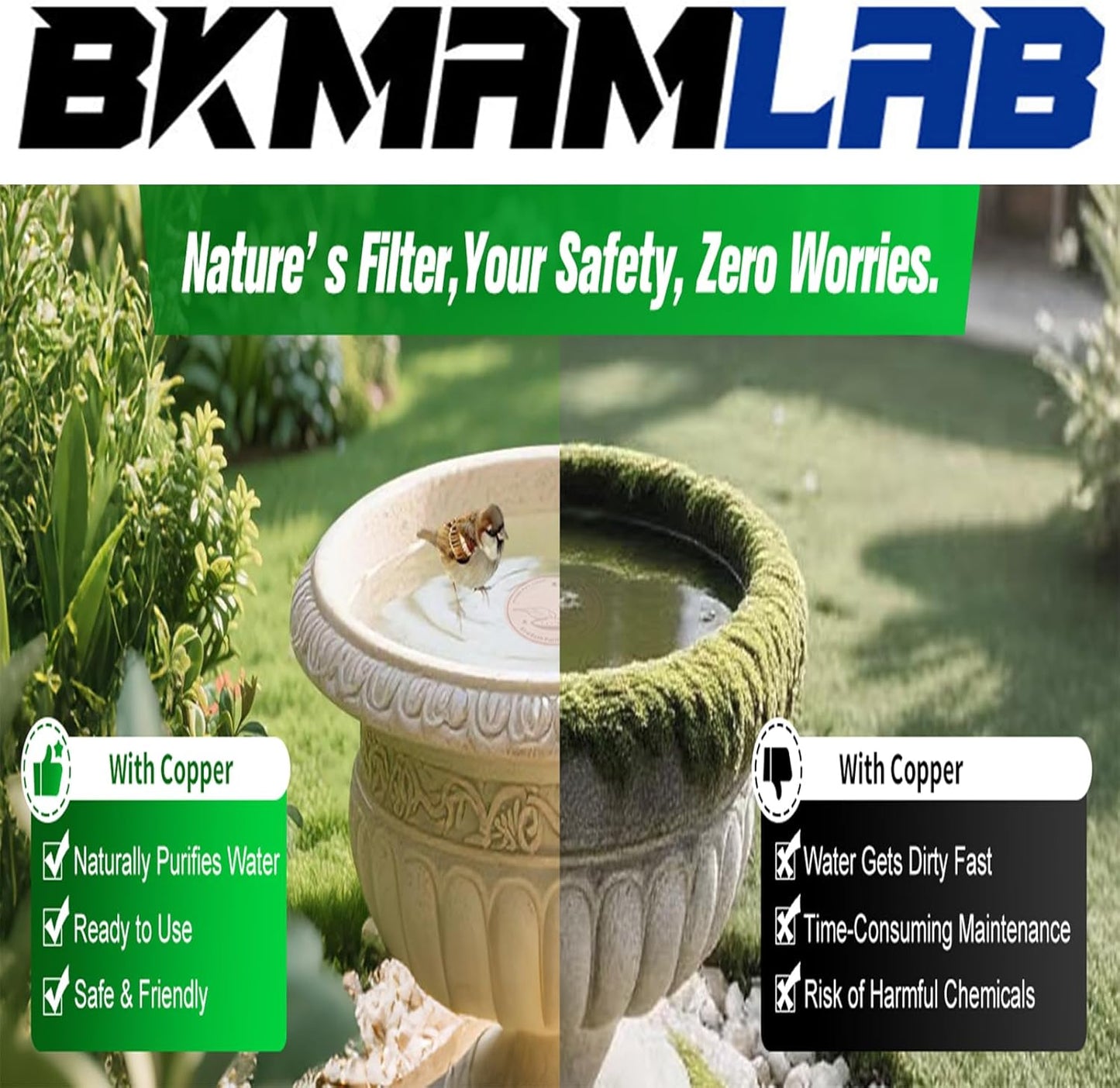 1-Pack 99.99% Pure Copper Bird Bath Purification Disk,Copper Disc with Stable Triple-Point Support,Fits All Outdoor Bird Baths(Round)