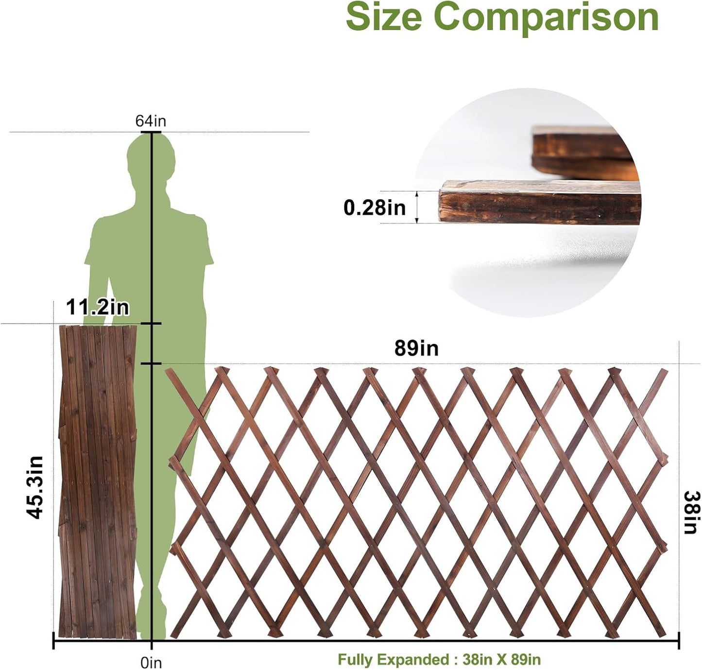 Expandable Garden Trellis, 38" x 89" Large Wooden Lattice Fence Wall Panel Lattice Trellis for Climbing Plants Outdoor Ivy Vine Rose Clematis for Garden Patio Room Decor (1)