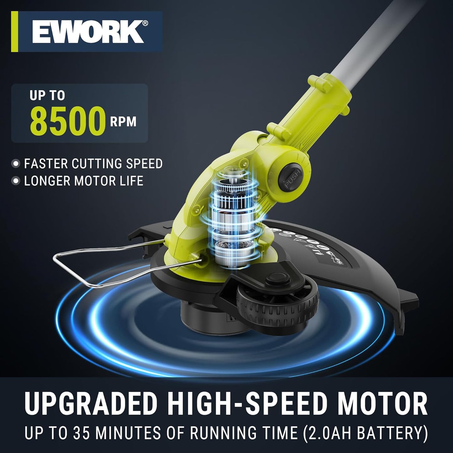 EWORK 20V Electric Weed Wacker 12-Inch Trimmer and Edger with Auto Line Feed, Cordless String Trimmer with 2.0Ah Battery and Charger & 6 Replacement Spools for Lawn, Garden, Yard, etc