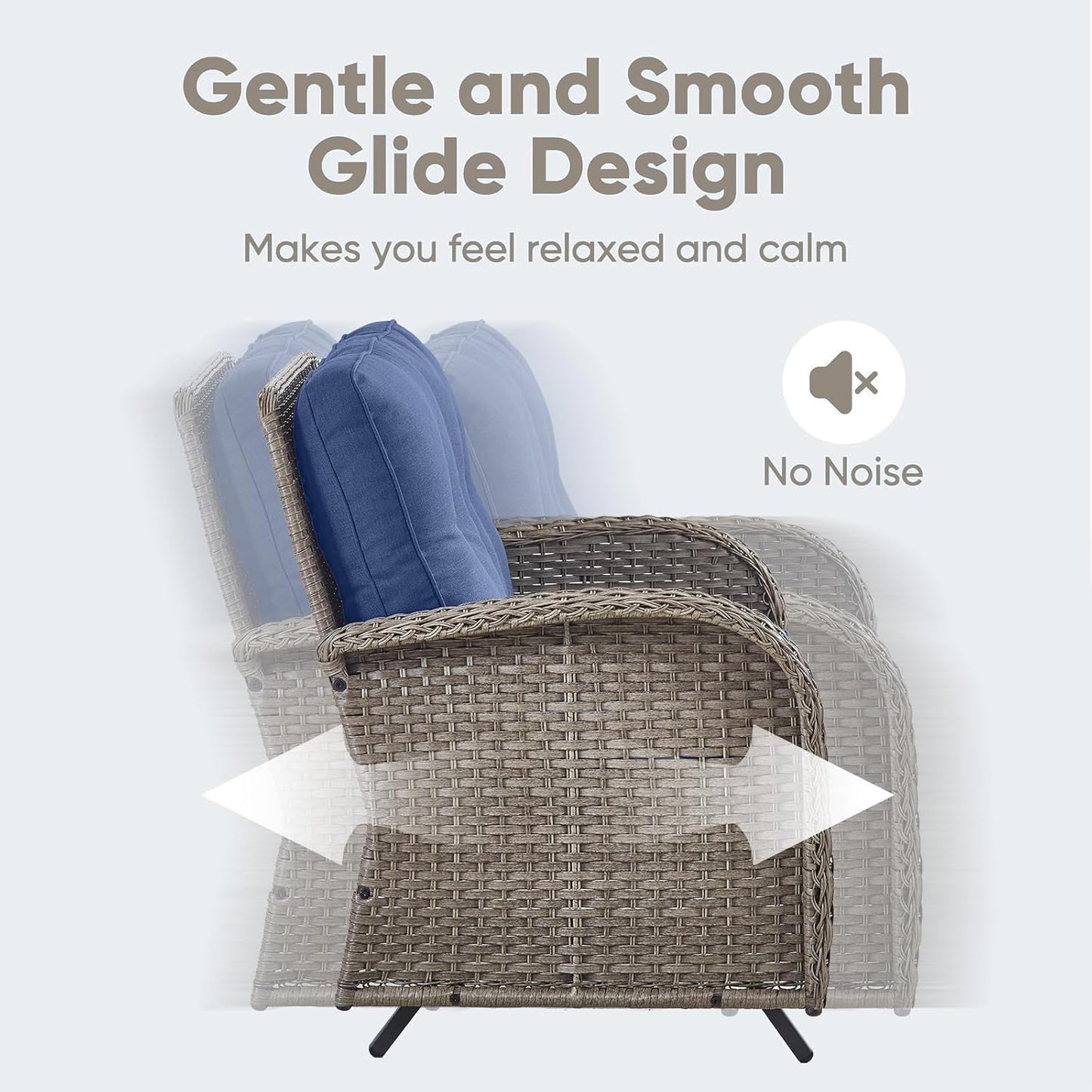 5 Piece Outdoor Patio Furniture Set with Deep Seating Swivel Rocker Chairs Loveseat and Rattan Coffee Table Outdoor Conversation Sets for Deck Backyard Poolside,Gray Wicker