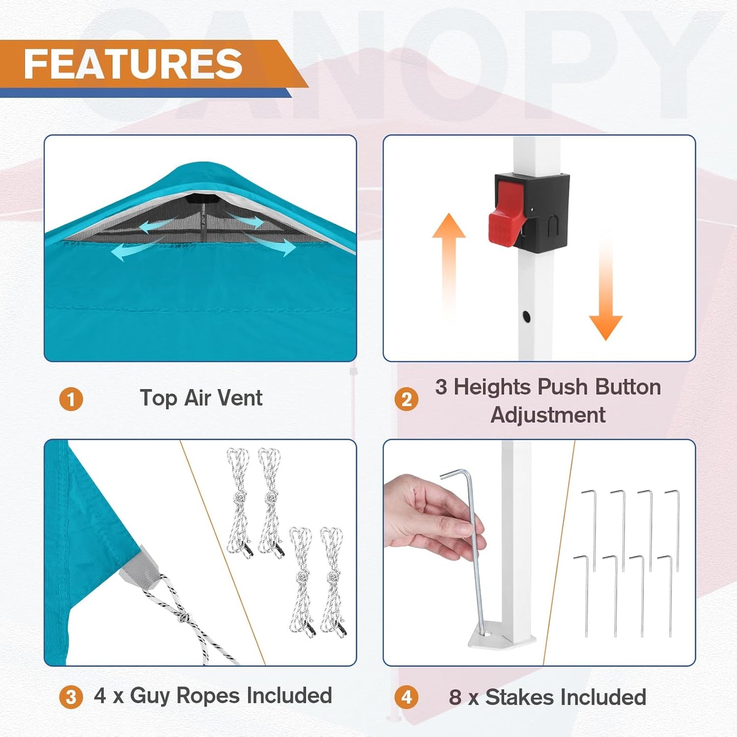 EAGLE PEAK Pop Up Canopy Tent with 1 Sidewall, Easy Setup Event Tent, Outdoor Sun Shade, Wheeled Carry Bag, Stakes and Guy Ropes, Instant Canopy 10x10, Turquoise