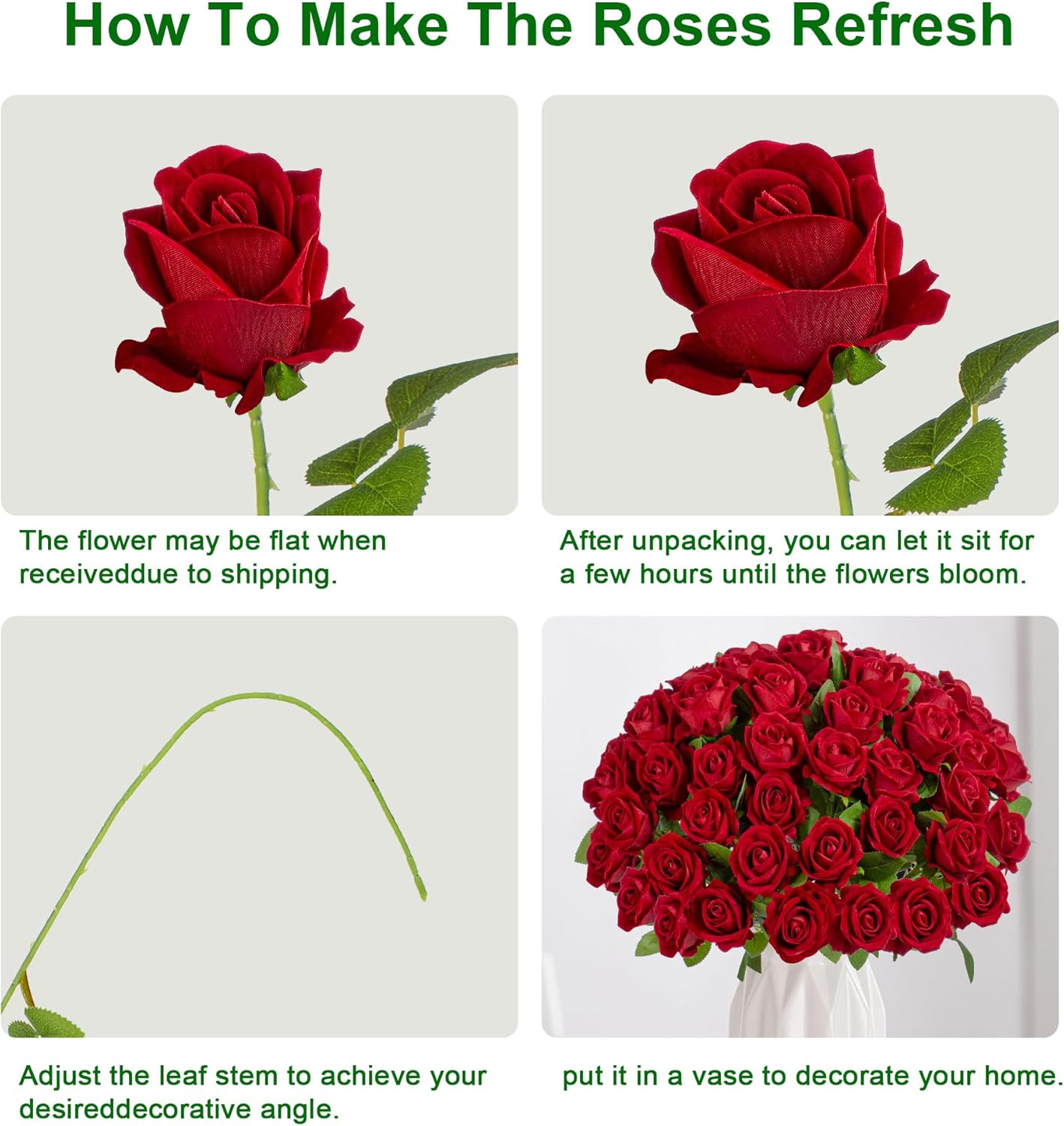 Fake Plants Roses Flowers Plastic Flowers Spring Decorations for Home Gifts for Gf Roses Artificial Flowers for Vase Fake Flowers Home Decor Fake Plant 19.6"(Red 100PCS)