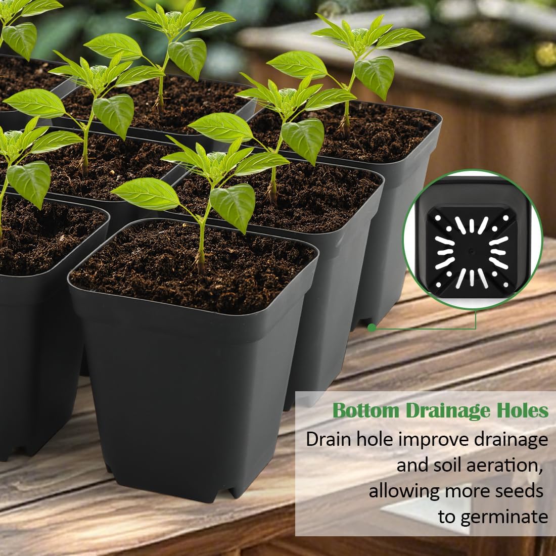 4 inch (10CM) Square Nursery Pots 120pcs, Sturdy Seedlings Trays 10 Pcs, Seeds Starter Germination Tray, Microgreening Planter Nursery Propagation 10 Sets