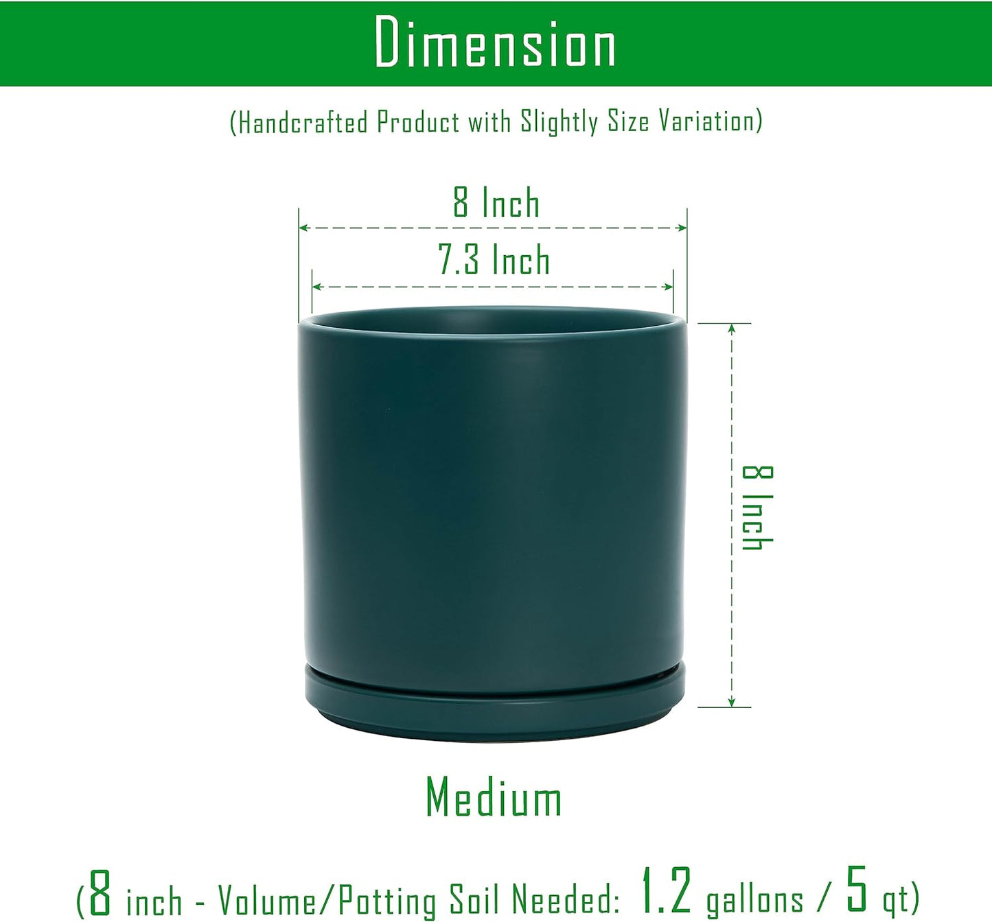 D'vine Dev Set of 2 Plants Pots, 8 Inch Ceramic Planter Pot for Plants with Drainage Hole and Saucer, Teal, 94-V-D-9