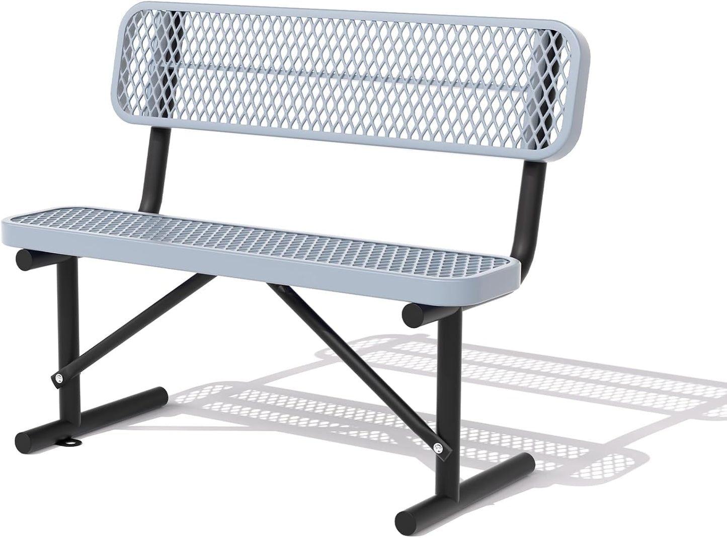 4 Feet Heavy Duty Metal Park Bench for Outside, Outdoor Bench with Backrest & Portable Frame, Commercial Benches for Shopping Malls, Stores, Parks, Patios, Decks, Grey