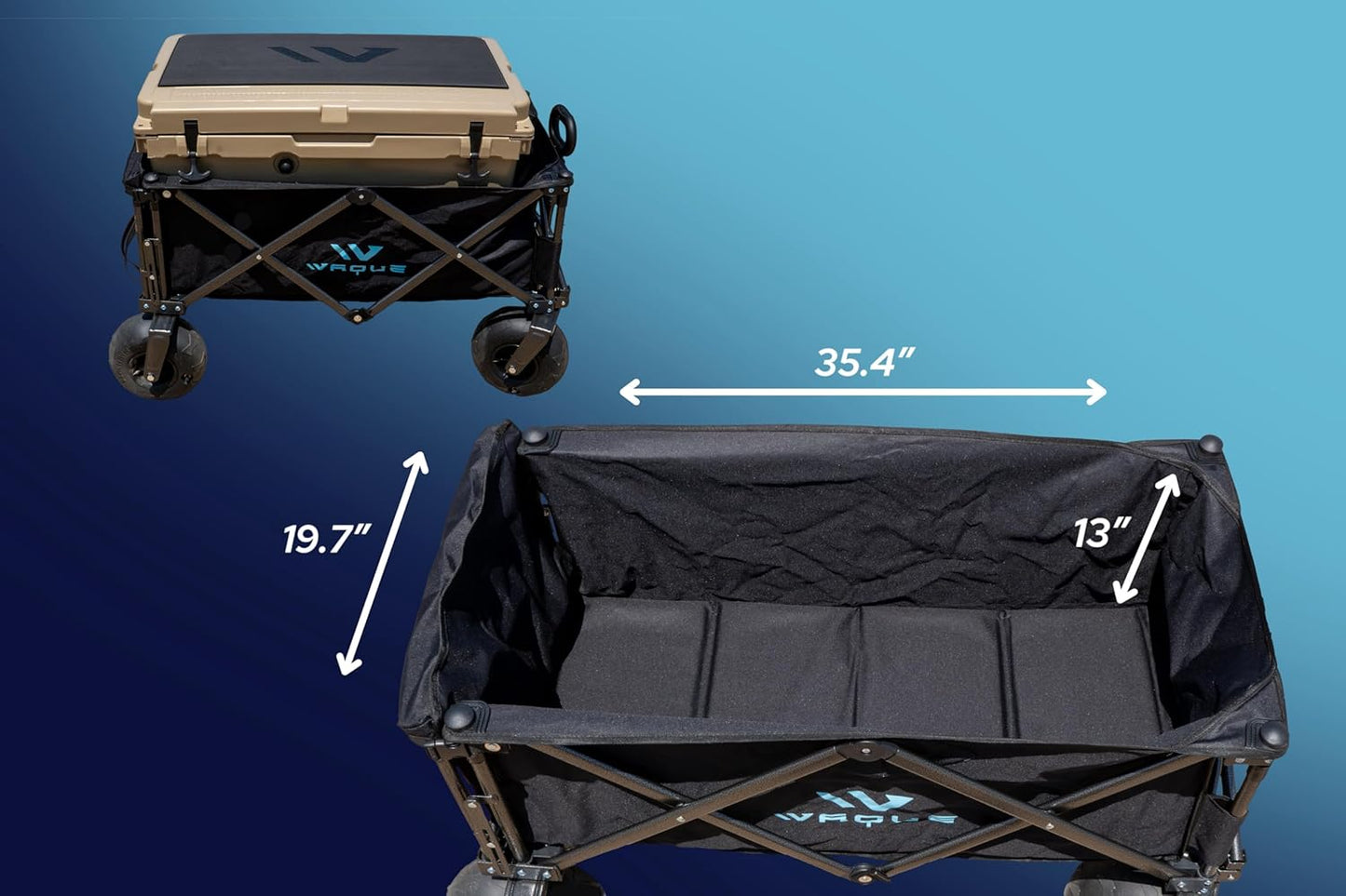 Folding Utility Wagon Cart, Tires for Sand Heavy, Duty Beach Garden Cart with Sand Wheels, Black