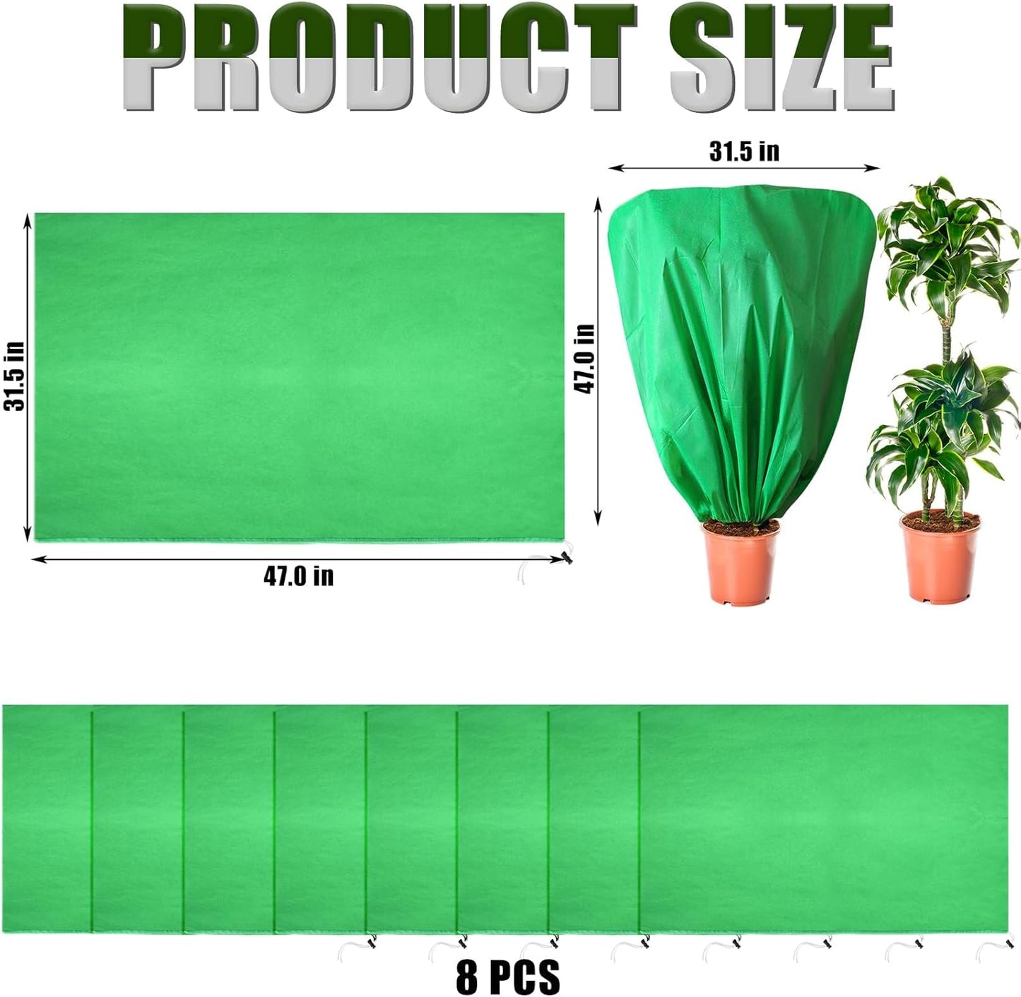 8 Pcs Plant Covers Frost Protection Bag 47" x 31.5" Winter Reusable Plants Jacket with Drawstring Shrub Protection Wraps Bags Frost Blanket for Winter Outdoor Garden Plants