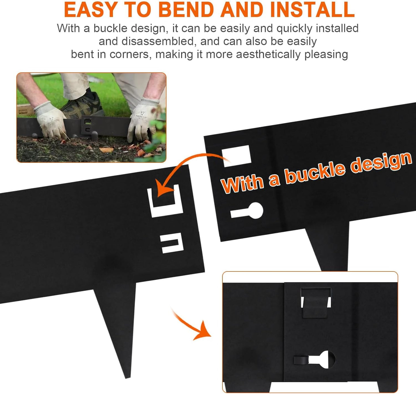 42" L X9.4 H Metal Landscape Edging, Heavy Duty Galvanized Steel Garden Edging,6 Pack Garden Edging Border for Lawn, Flower Bed, Yard (Black)